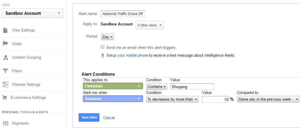 Google Analytics Custom Alerts